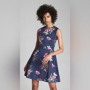 GAP Women’s Fit and Flare 100% Cotton Navy Floral Midi Dress Size 6